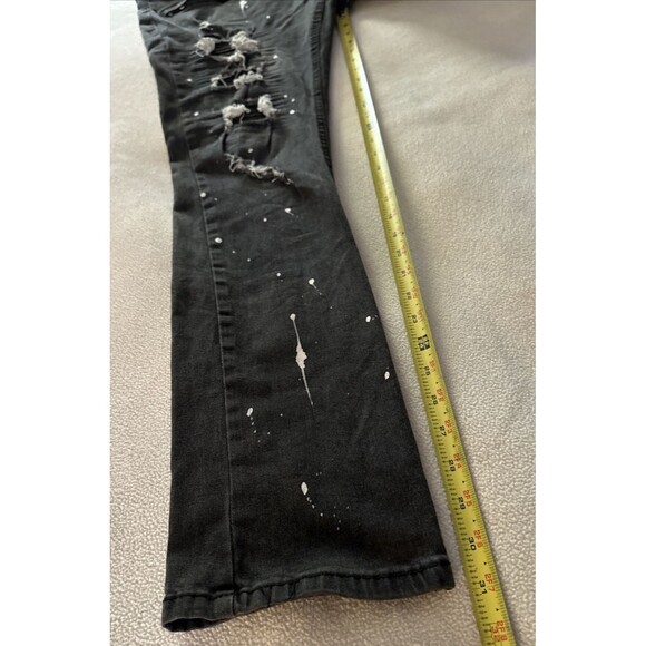 M Society Distressed Ribbed Ripped Paint Skinny Jeans Men's Size 38x32 Black - Picture 14 of 16